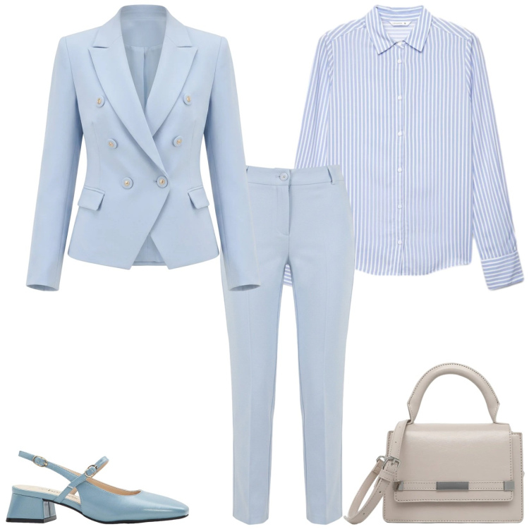 Outfit donna - Total look #2481174. Stile Chic per Ufficio. Abbinamento con décolleté, borse a tracolla, camicie, pantaloni, blazer.