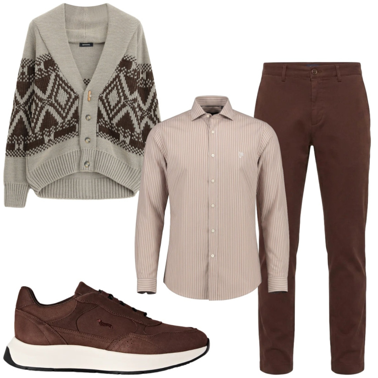 Outfit uomo - Total look #2481175. Stile Casual per Ufficio. Abbinamento con sneakers, pantaloni, camicie, cardigans.
