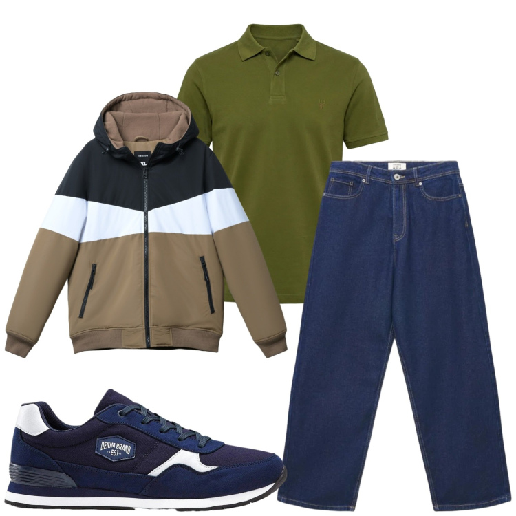 Outfit uomo - Total look #2481181. Stile Casual per Tutti i giorni. Abbinamento con polo, piumini, jeans, sneakers.