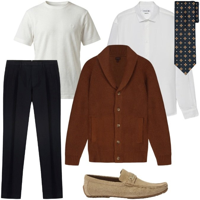 Outfit uomo - Capi essenziali: L'Autunno Contemporaneo. Stile Business/Elegante per Ufficio. Abbinamento con scarpe stringate, t-shirt, pantaloni, cravatte, cardigans, camicie.