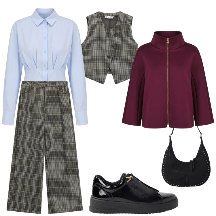 Outfit donna - Autumn. Stile Casual per Tutti i giorni. Abbinamento con pantaloni, gilet, cappotti, camicie, borse a spalla, sneakers.
