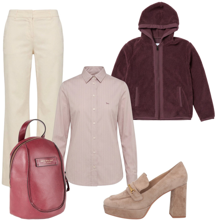 Outfit donna - Total look #2481205. Stile Preppy per Tutti i giorni. Abbinamento con mocassini, zaini, pantaloni, camicie, blazer.