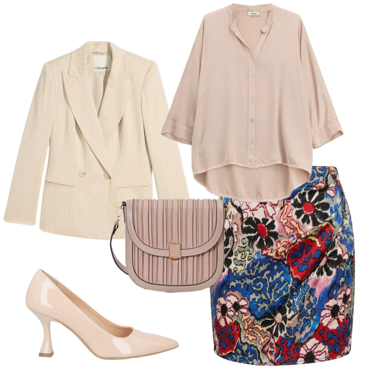 Outfit donna - Total look #2481222. Stile Chic per Serata fuori. Abbinamento con minigonne, borse a tracolla, camicie, décolleté, blazer.