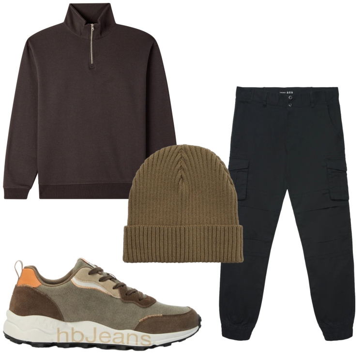 Outfit uomo - Total look #2481232. Stile Casual per Sport. Abbinamento con sneakers, felpe, berretti, pantaloni cargo.