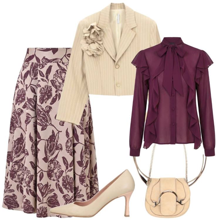 Outfit donna - Cerimonia. Stile Basic per Cerimonia. Abbinamento con blazer, gonne longuette, bluse, marsupi, décolleté.