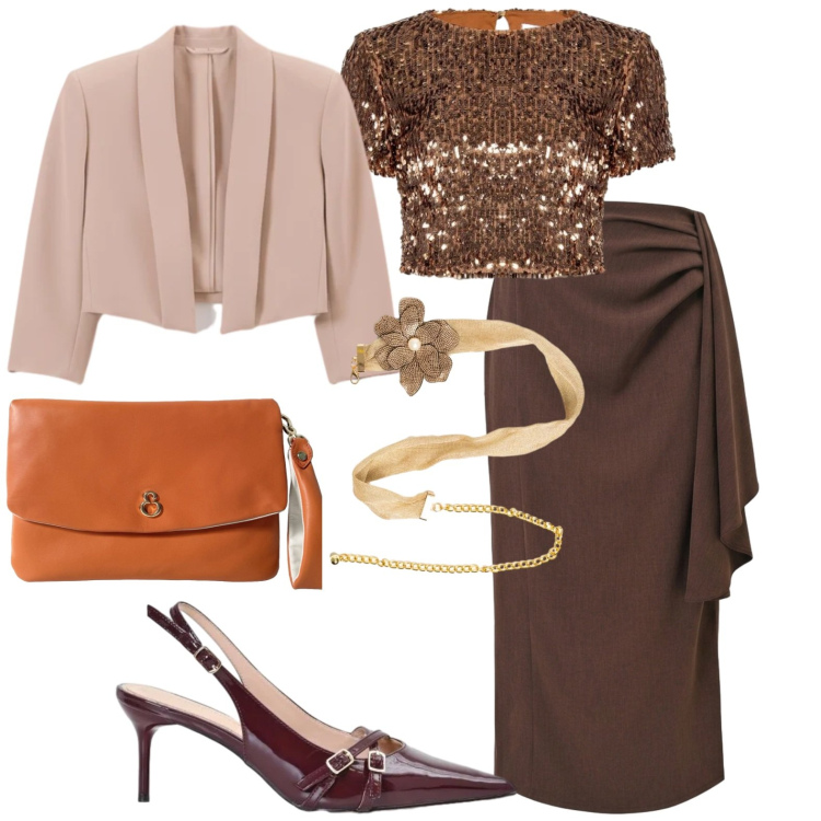 Outfit donna - Cerimonia ottobre. Stile Chic per Cerimonia. Abbinamento con gonne longuette, bolero, décolleté, top, cinture, pochette.