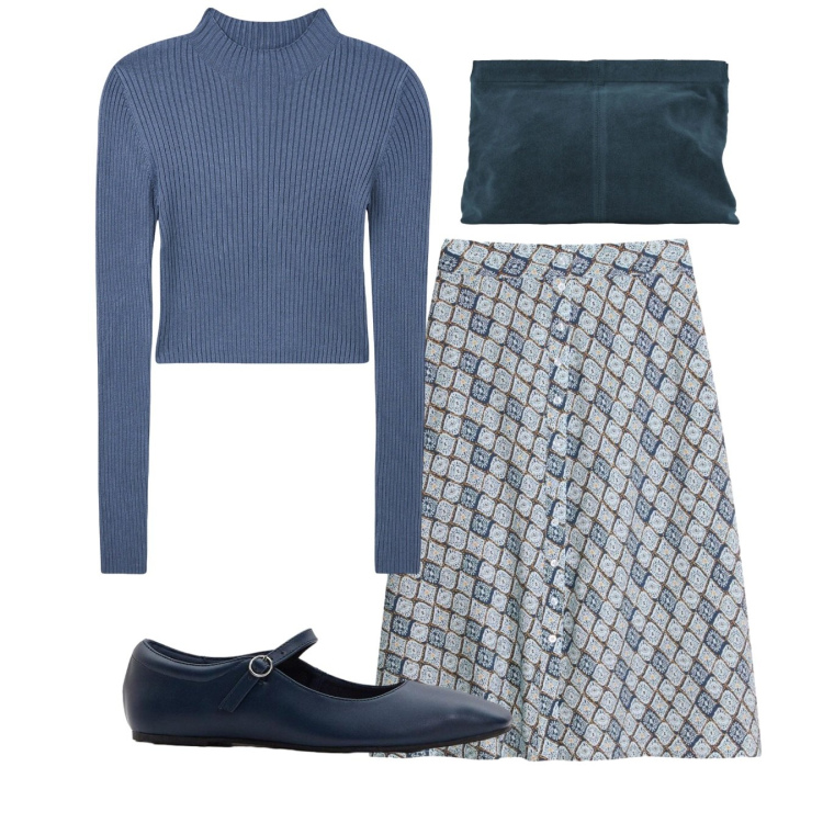 Outfit donna - Maglieria Leggera e Gonne Midi. Stile Bon Ton per Tutti i giorni. Abbinamento con gonne, ballerine, maglieria, pochette.