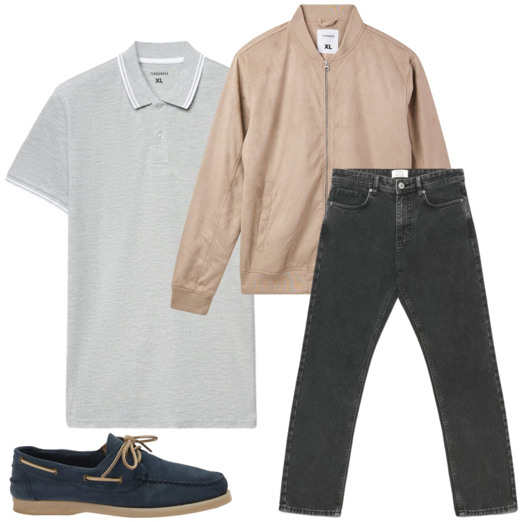 Outfit uomo - Total look #2481284. Stile Casual per Tutti i giorni. Abbinamento con scarpe stringate, polo, jeans dritti, bomber.