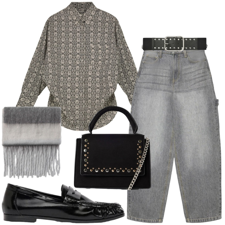 Outfit donna - Denim grigio. Stile Casual per Tutti i giorni. Abbinamento con mocassini, jeans, borse a tracolla, sciarpe, cinture, camicie.