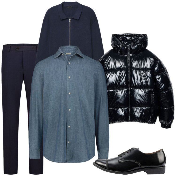 Outfit uomo - Total look #2481300. Stile Casual per Ufficio. Abbinamento con camicie, scarpe stringate, pantaloni, piumini, felpe.