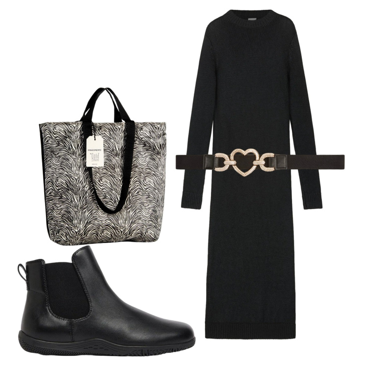 Outfit donna - Basic black. Stile Minimal per Tutti i giorni. Abbinamento con stivaletti, cinture, borse tote, vestiti lunghi.