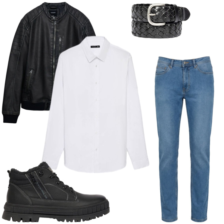 Outfit uomo - Total look #2481318. Stile Casual per Tutti i giorni. Abbinamento con jeans, cinture, giacche, camicie, stivali e stivaletti.