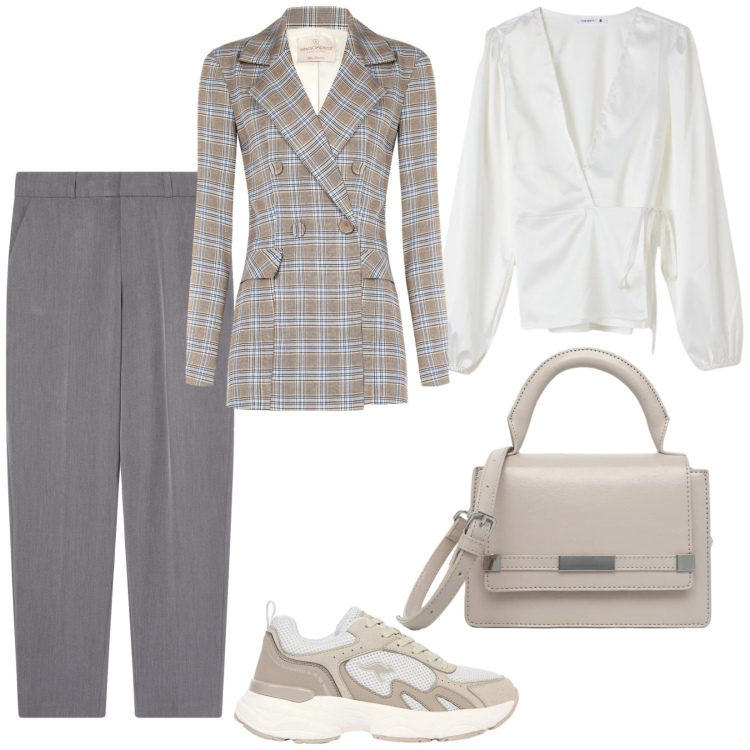 Outfit donna - Total look #2481326. Stile Casual per Tutti i giorni. Abbinamento con sneakers, pantaloni chino, borse a tracolla, bluse, blazer.