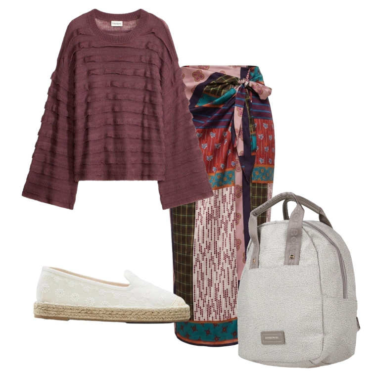 Outfit donna - Total look #2481332. Stile Etnico per Tutti i giorni. Abbinamento con gonne lunghe, zaini, maglieria, espadrillas.