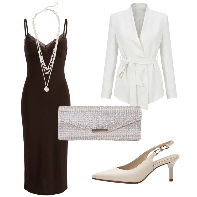 Outfit donna - Total look #2481350. Stile Romantica per Cerimonia. Abbinamento con clutch, blazer, vestiti midi/longuette, décolleté, collane.
