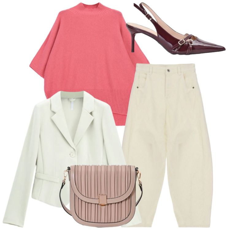 Outfit donna - Total look. Stile Casual chic per Tutti i giorni. Abbinamento con blazer, maglieria, jeans, décolleté, borse a tracolla.