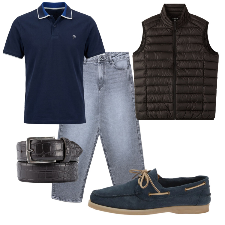 Outfit uomo - Total look #2481358. Stile Trendy per Tutti i giorni. Abbinamento con scarpe stringate, polo, cinture, jeans, piumini.