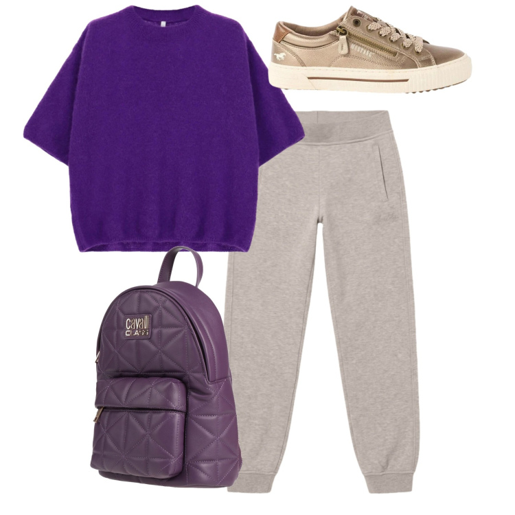Outfit donna - Total look. Stile Casual per Tutti i giorni. Abbinamento con zaini, sneakers, maglieria, pantaloni.