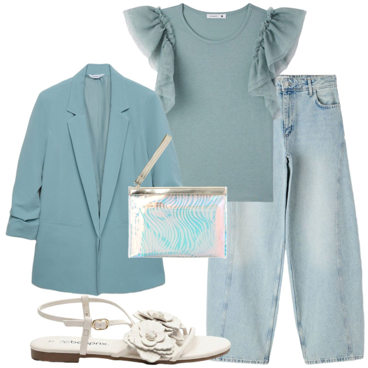 Outfit donna - Total look #2481393. Stile Casual chic per Tutti i giorni. Abbinamento con sandali, blazer, pochette, t-shirt, jeans.