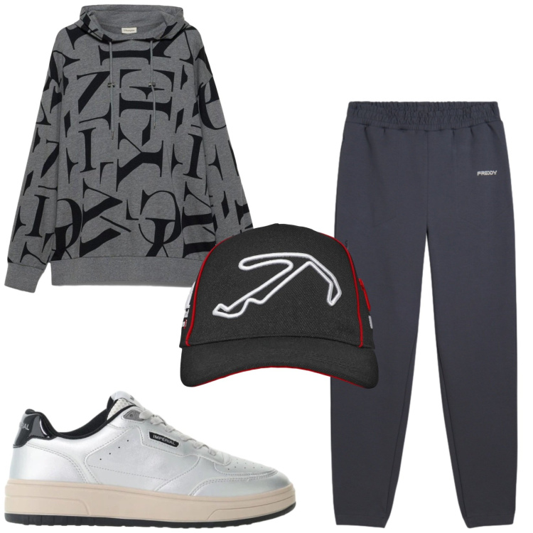 Outfit uomo - Total look #2481406. Stile Casual per Sport. Abbinamento con sneakers, pantaloni, cappelli con visiera, felpe con cappuccio.