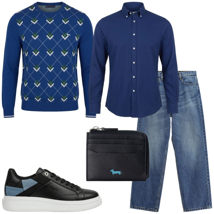 Outfit uomo - Total look #2481410. Stile Trendy per Tutti i giorni. Abbinamento con maglieria, portafogli, camicie, sneakers, jeans.