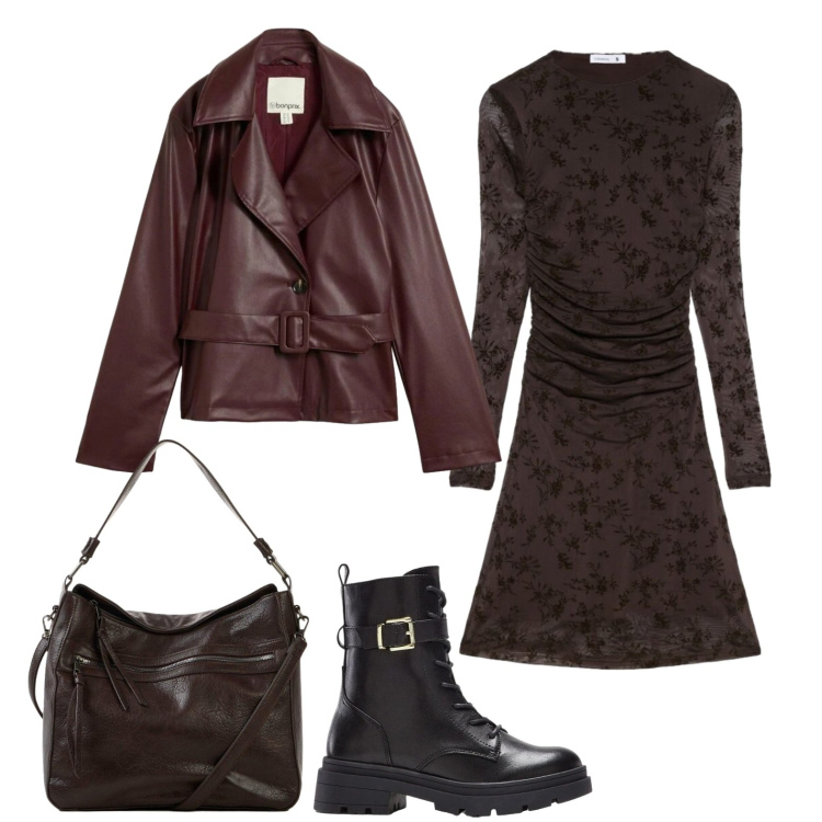 Outfit donna - Abito corto e anfibi. Stile Casual per Tutti i giorni. Abbinamento con trench, shopping bag, anfibi, vestiti corti.