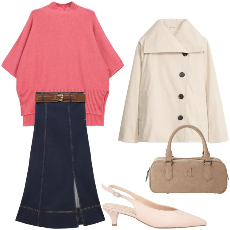 Outfit donna - Total look #2481442. Stile Casual per Tutti i giorni. Abbinamento con maglieria, borse a mano, décolleté, gonne lunghe, trench.
