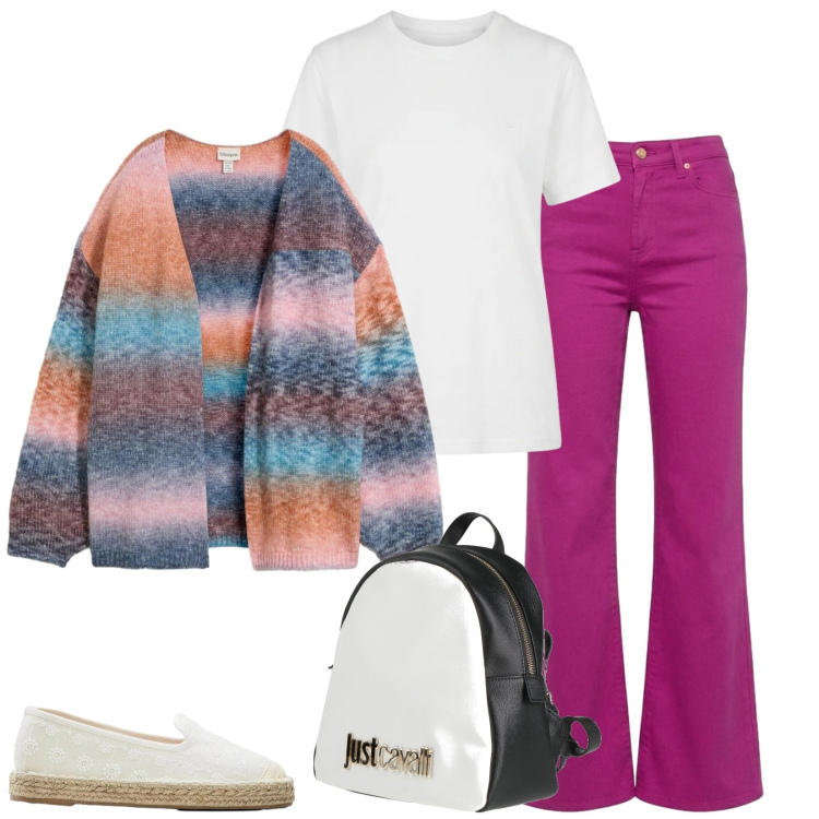 Outfit donna - Total look #2481446. Stile Casual per Tutti i giorni. Abbinamento con pantaloni, t-shirt, zaini, espadrillas, cardigans.