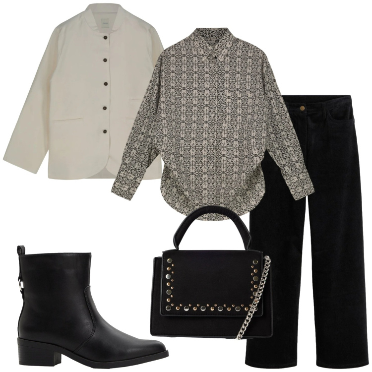 Outfit donna - Total look #2481457. Stile Casual chic per Tutti i giorni. Abbinamento con pantaloni, stivaletti, borse a tracolla, camicie, giacche.