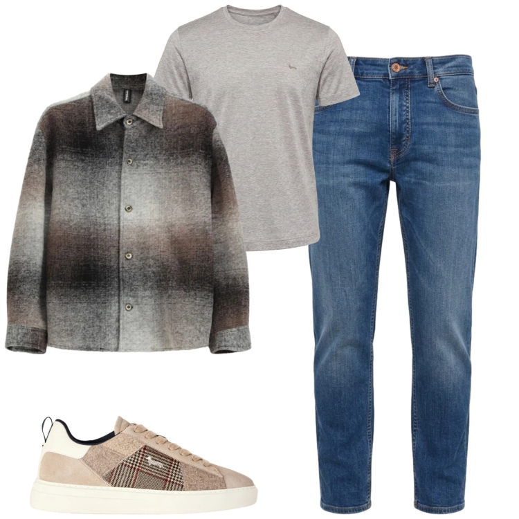 Outfit uomo - City. Stile Casual per Tutti i giorni. Abbinamento con sneakers, jeans, t-shirt, cappotti.