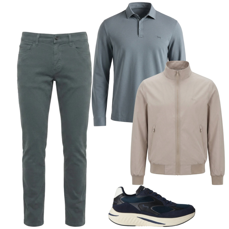 Outfit uomo - Total look #2481483. Stile Casual per Tutti i giorni. Abbinamento con polo, jeans slim fit, sneakers, bomber.