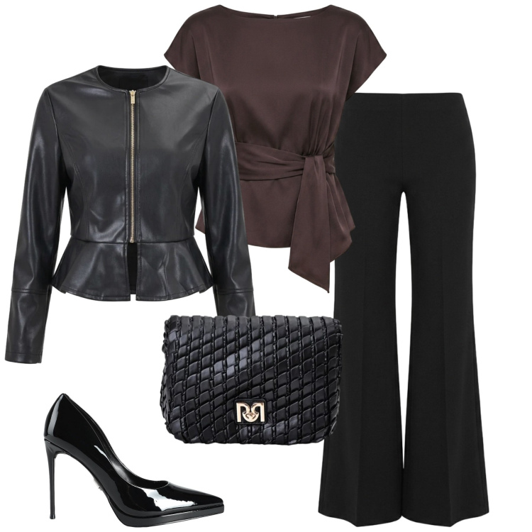Outfit donna - Rinascimento. Stile Chic per Serata fuori. Abbinamento con bluse, giacche, pantaloni a palazzo, borse a tracolla, décolleté.