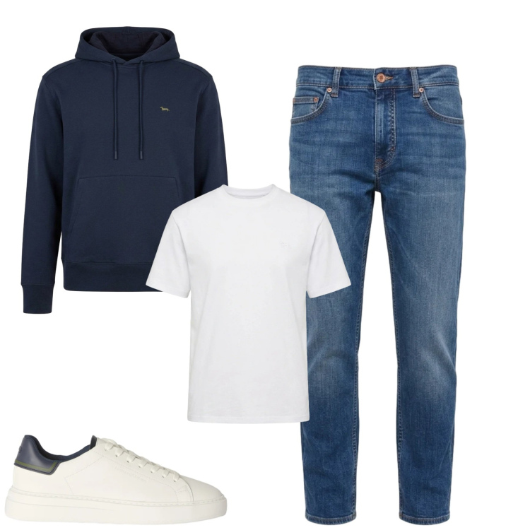 Outfit uomo - Total look #2481492. Stile Casual per Tutti i giorni. Abbinamento con sneakers, jeans, t-shirt, felpe con cappuccio.