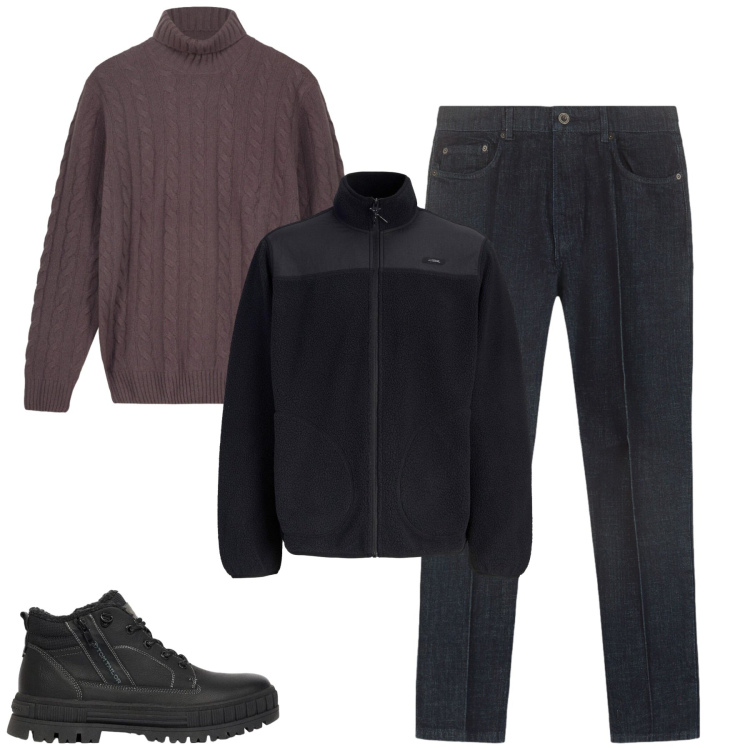 Outfit uomo - Total look #2481515. Stile Casual per Tutti i giorni. Abbinamento con maglieria, jeans, stivali e stivaletti, giacche.