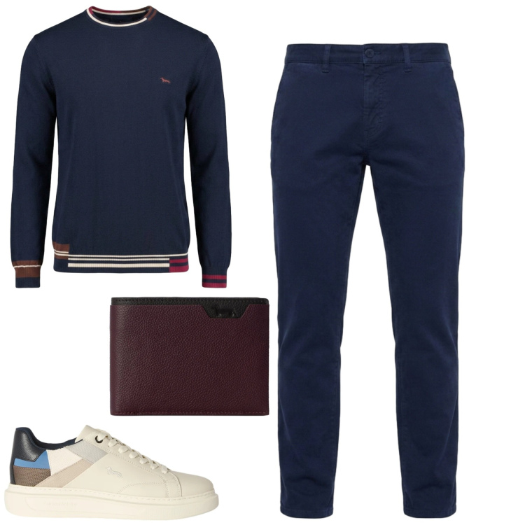 Outfit uomo - City. Stile Urban per Tutti i giorni. Abbinamento con sneakers, pantaloni, maglieria, portafogli.