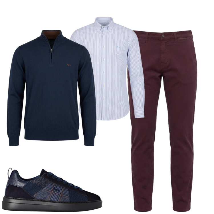 Outfit uomo - City. Stile Trendy per Tutti i giorni. Abbinamento con sneakers, pullovers, pantaloni, camicie.
