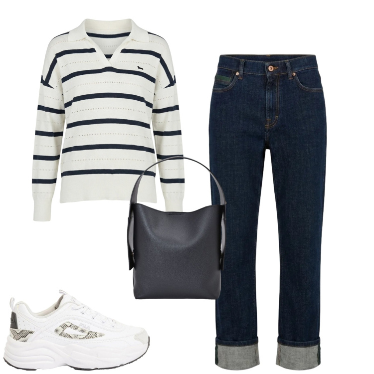 Outfit donna - Total look #2481534. Stile Casual per Tutti i giorni. Abbinamento con maglieria, jeans dritti, borse a spalla, sneakers.