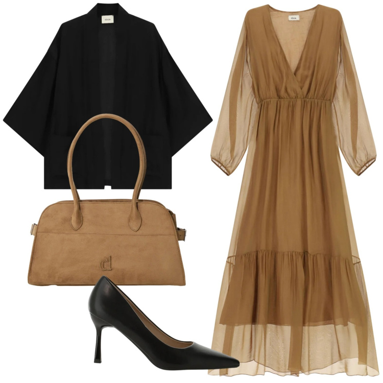 Outfit donna - Dixie - FW26. Stile Chic per Cerimonia. Abbinamento con décolleté, vestiti lunghi, blazer, borse a spalla.