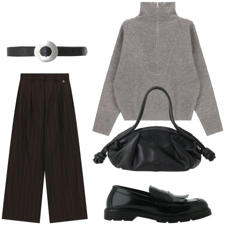 Outfit donna - Dixie - FW26. Stile Casual per Tutti i giorni. Abbinamento con maglieria, mocassini, pantaloni a palazzo, borse a mano, cinture.