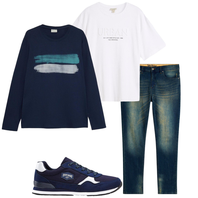 Outfit uomo - Casual Bonprix. Stile Casual per Tutti i giorni. Abbinamento con sneakers, jeans slim fit, t-shirt, t-shirt.