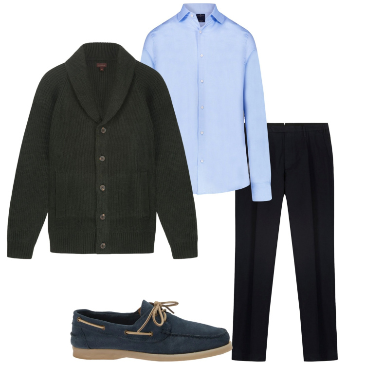 Outfit uomo - In ufficio. Stile Urban per Ufficio. Abbinamento con scarpe stringate, cardigans, camicie, pantaloni.
