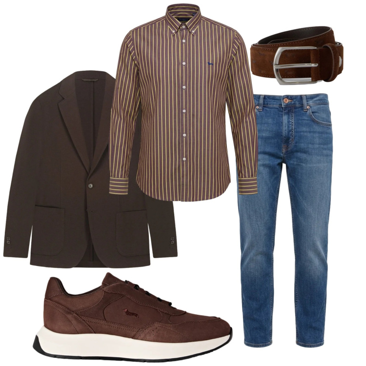 Outfit uomo - Total look #2481688. Stile Business/Elegante per Ufficio. Abbinamento con cinture, sneakers, camicie, jeans, giacche.