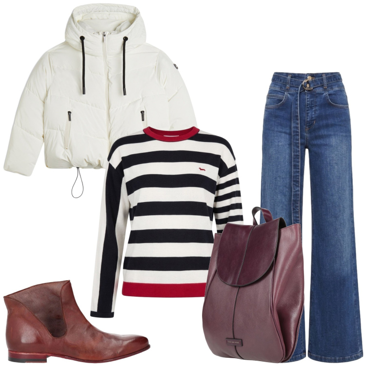 Outfit donna - Total look #2481710. Stile Casual chic per Tutti i giorni. Abbinamento con stivaletti, zaini, jeans, maglieria, piumini.