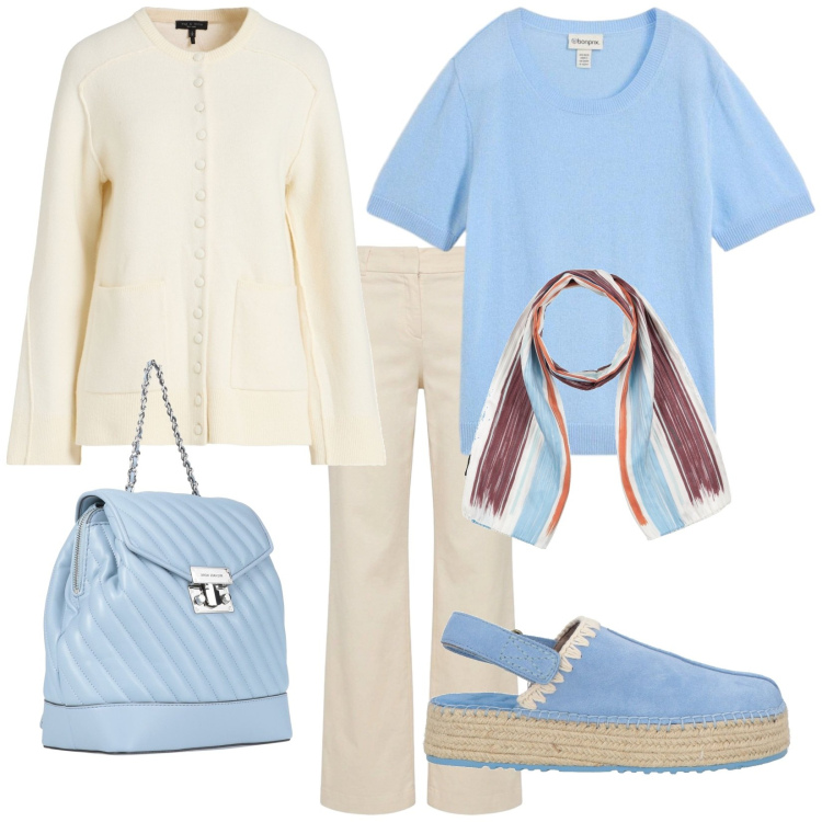 Outfit donna - Total look #2481724. Stile Casual per Tutti i giorni. Abbinamento con pantaloni, espadrillas, sciarpe, zaini, cardigans, t-shirt.
