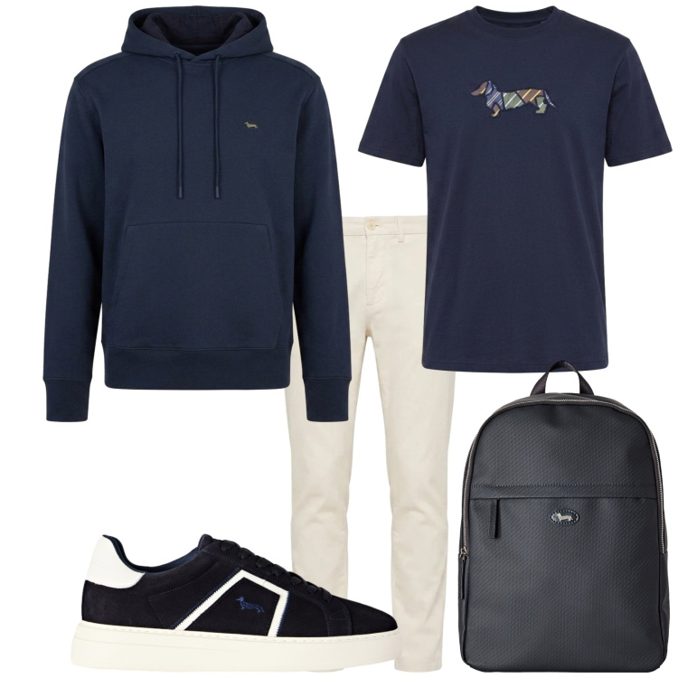 Outfit uomo - Total look #2481726. Stile Urban per Tutti i giorni. Abbinamento con borse sportive, sneakers, pantaloni, t-shirt, felpe con cappuccio.