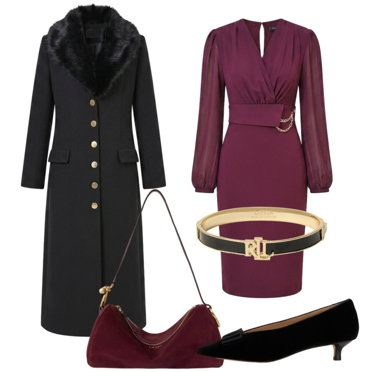 Outfit donna - Cerimonia chic. Stile Chic per Cerimonia. Abbinamento con braccialetti, décolleté, borse a spalla, vestiti midi/longuette, cappotti.