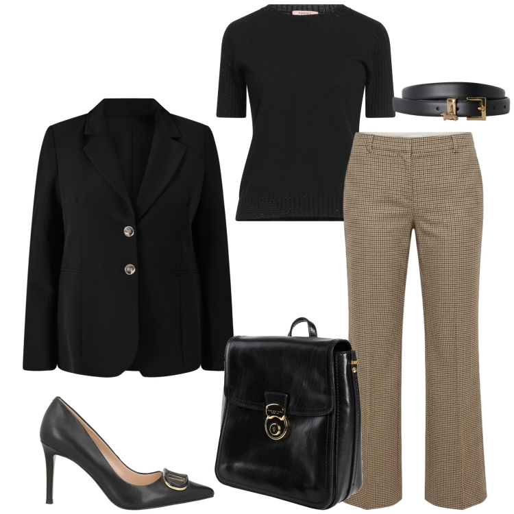 Outfit donna - Total look #2481729. Stile Chic per Ufficio. Abbinamento con zaini, pullovers, décolleté, blazer, pantaloni, cinture.