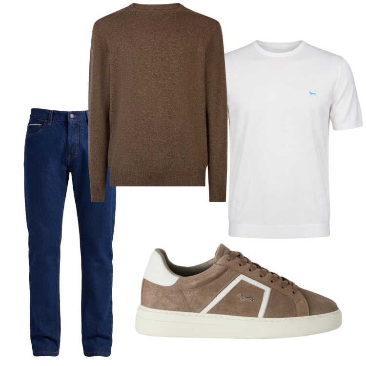 Outfit uomo - Total look #2481732. Stile Casual per Tutti i giorni. Abbinamento con sneakers, t-shirt, jeans, maglieria.