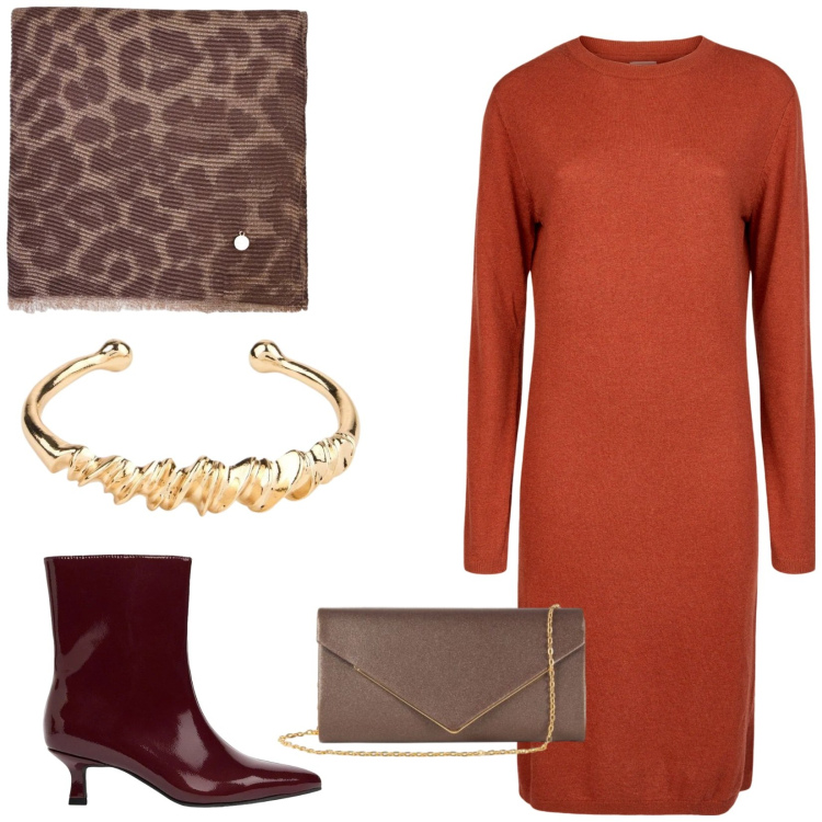 Outfit donna - Total look #2481741. Stile Chic per Serata fuori. Abbinamento con stivaletti, braccialetti, vestiti midi/longuette, clutch, sciarpe.