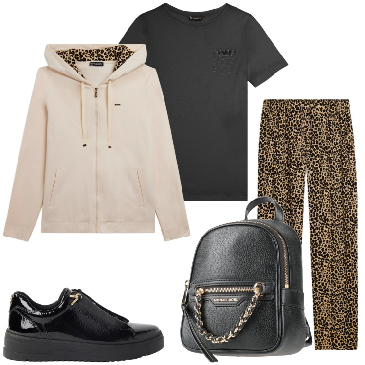 Outfit donna - Total look #2481751. Stile Sporty chic per Tutti i giorni. Abbinamento con zaini, sneakers, felpe con cappuccio, pantaloni, t-shirt.